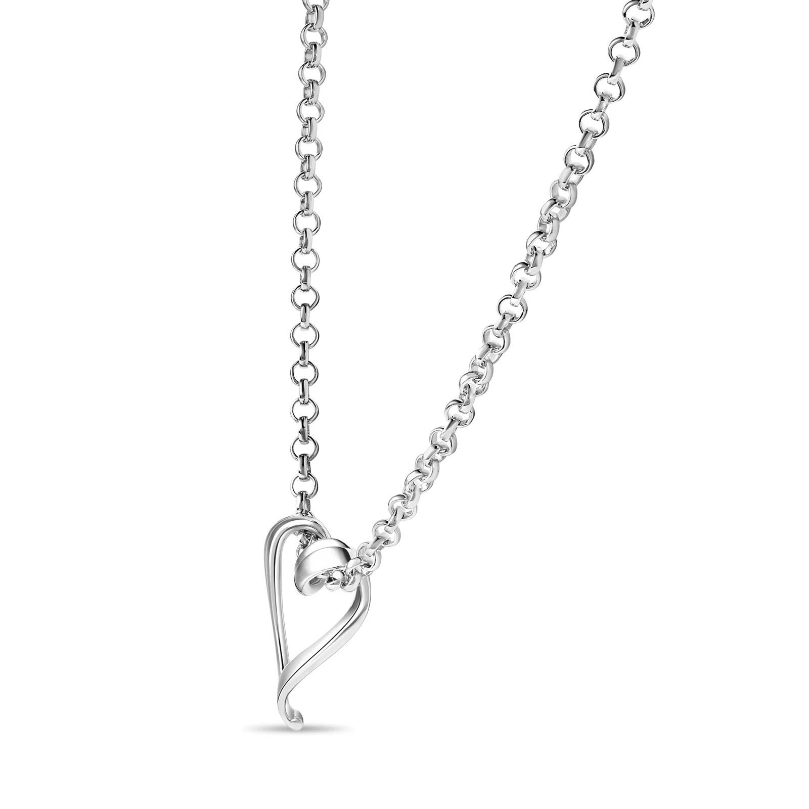Locking Sterling Silver Chain Necklace with Sliding Heart Pendant - Image 3